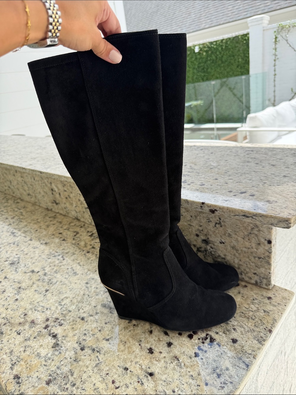 Tory Burch Black Suede Over-the-Knee Wedge Boots